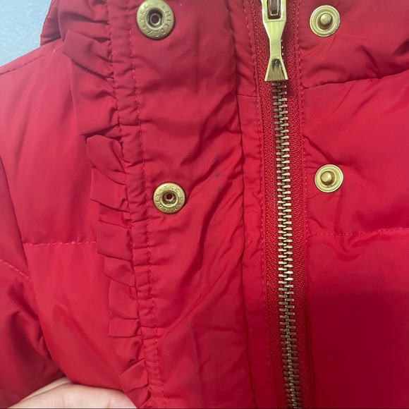 Kate Spade New York Red Puffer Hooded Jacket W/ Flower/ Rose Belt &Gold Hardware - Picture 6 of 16